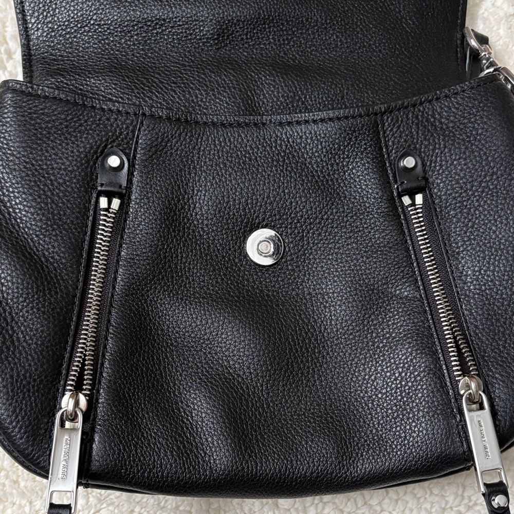Michael Kors Black Pebbled Leather Flap Crossbody with Silver Hardware - Picture 6 of 7